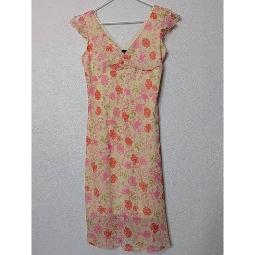 VTG Y2K My‎ Michelle Butter Yellow Floral Babydoll Dress Fairy 11/12 Ruffle